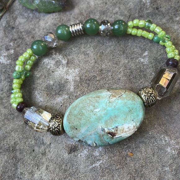 Handmade Bracelet New & Upcycled Beads, Multifaceted Crystals, Semiprecious Gems - Picture 2 of 5